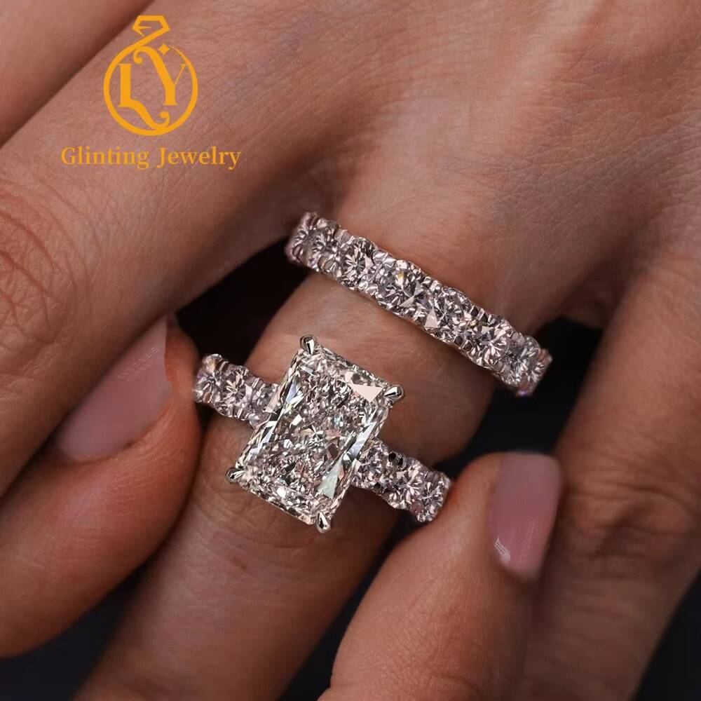 High Quality Custom Luxury Vintage IGI D VS1 Radiant Cut Lab Grown Diamond Rings Women Engagement Wedding Ring Set