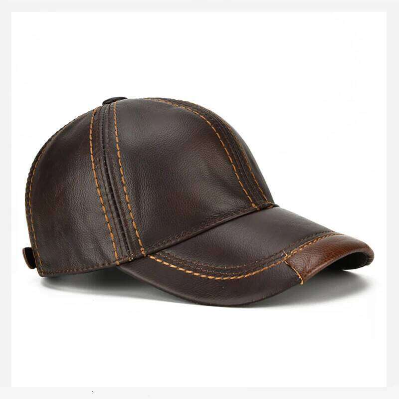 Men Cowhide Earlap Caps Male Fall Winter 100% Cow Hats New Casual Real Leather Outdoor Baseball Cap Y260304
