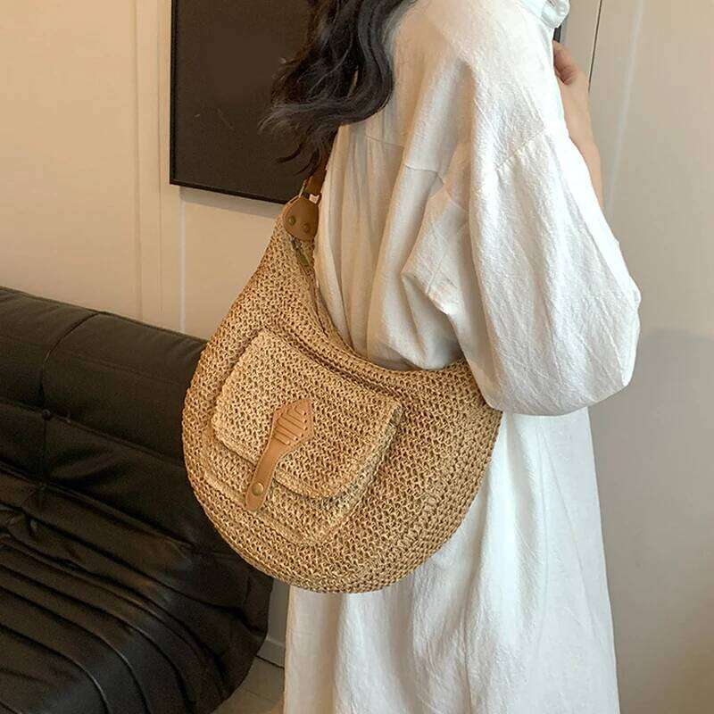 2024 Summer Beach Straw Handbags and Purses Weave Tote Bag Female Bohemian Shoulder for Women Lady Travel Shopping Bags XJ260306