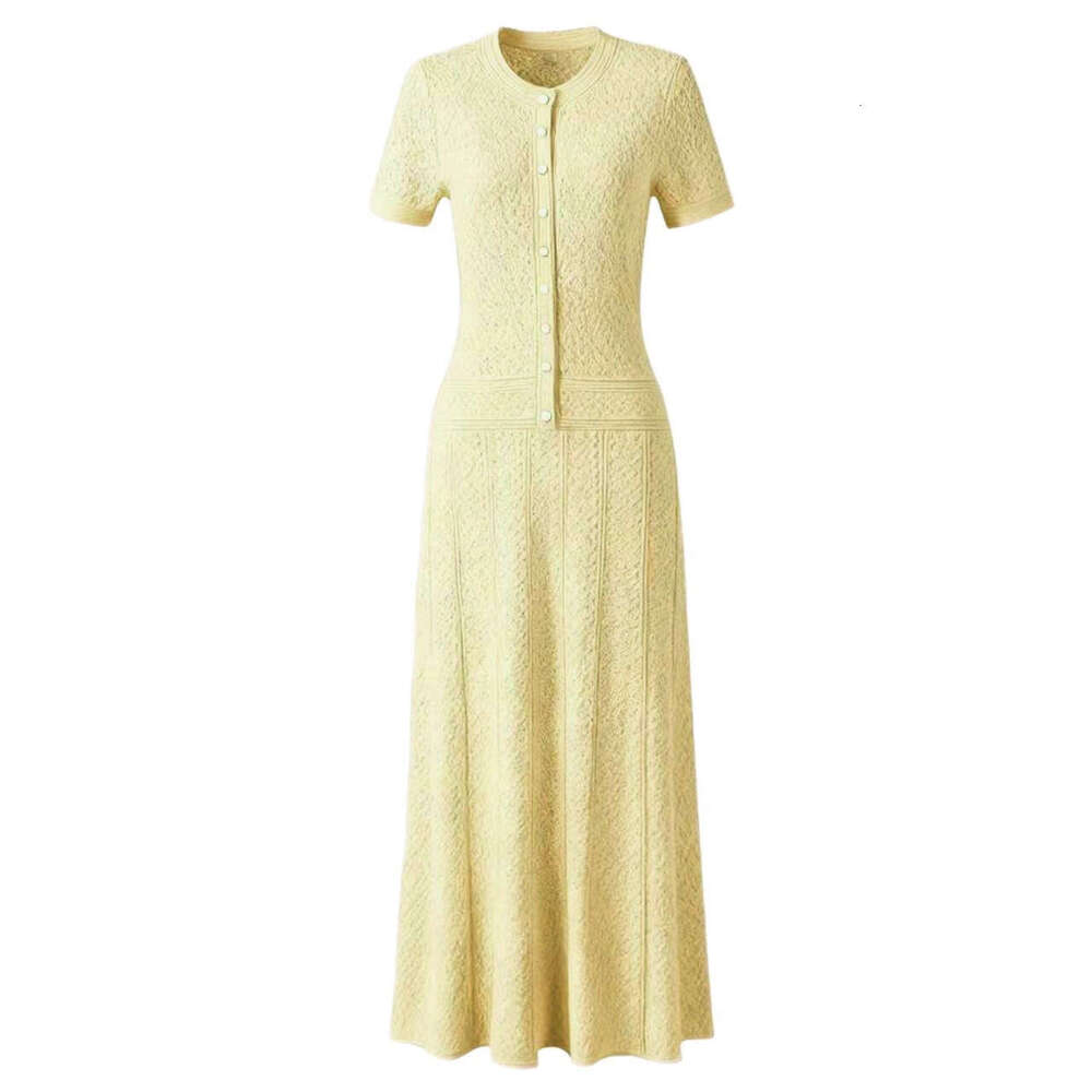 French style new design round neck hollow knit fashionable and elegant A-line long skirt for spring and summer of 2026