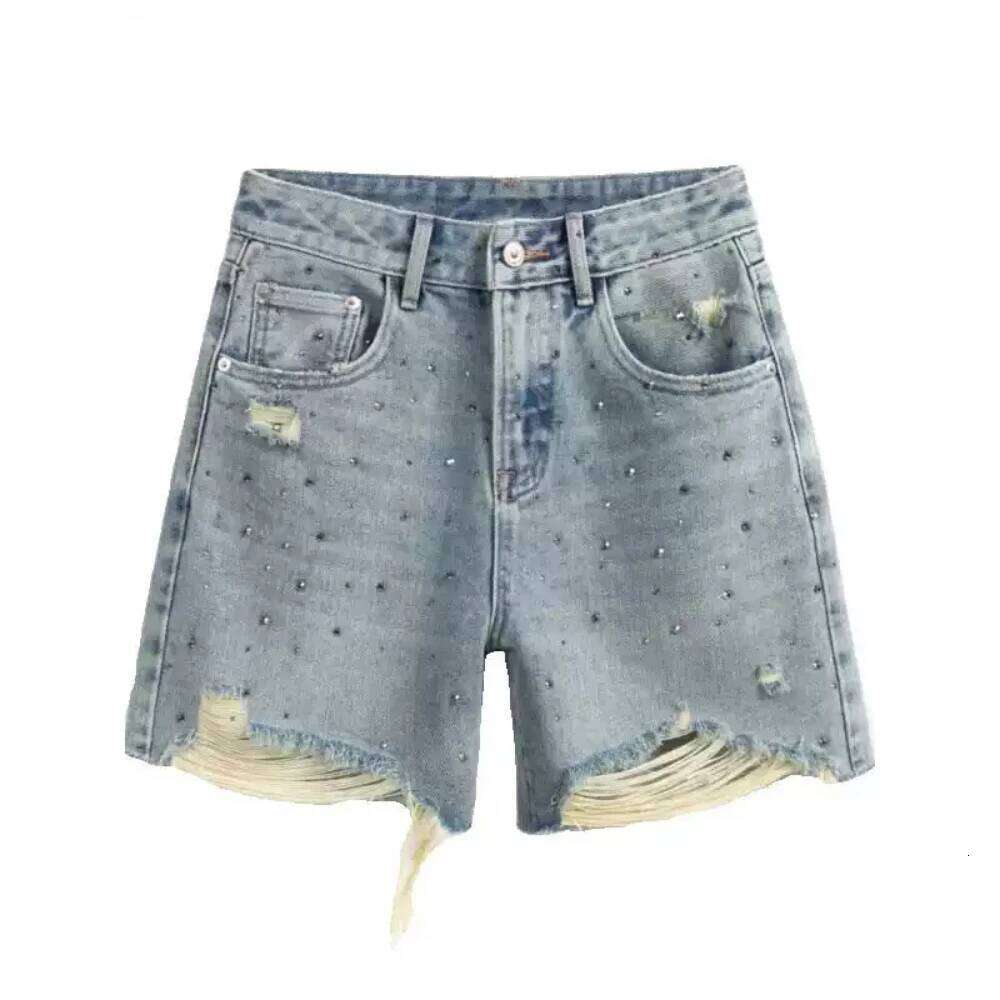 Summer Diamonds Denim Women Designed Chic High Waist Short Jeans Frayed Hole All-Match Shorts Party Club Wear for 18-24Y XJ260306