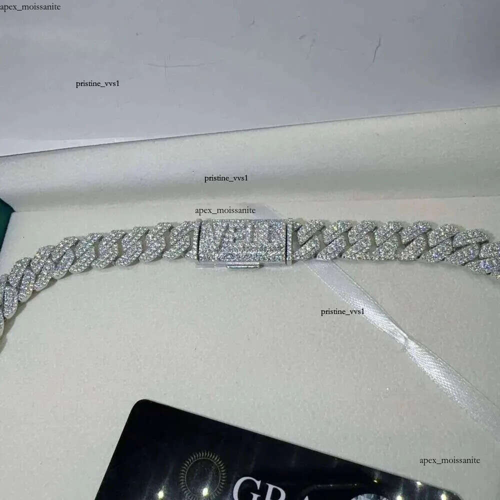 VVS Moissanite Lab Dia Sier Necklace and Hip Hop Iced Out Jewelry 18mm20mm Cuban Link Chain