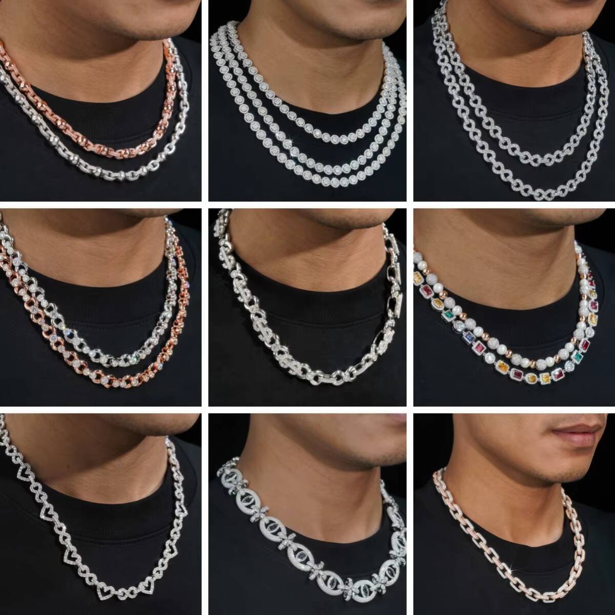 Rapper Jewelry 8mm 10mm Hip Hop Necklace Sterling Silver Vvs Moissanite Diamond Link Chain Moissanite Jewelry for Man Women