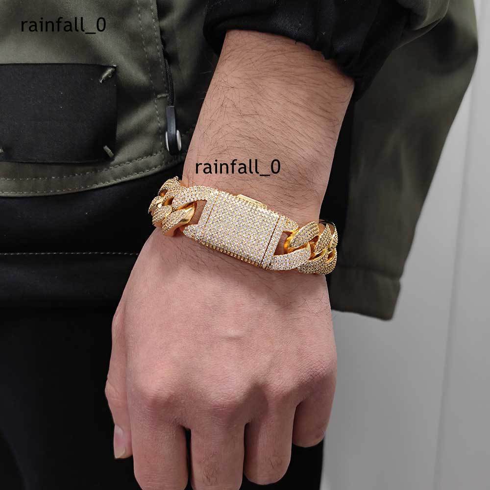 Mens 20mm S925 Silver Moissanite Bubble Cuban Chain Hip Hop Bracelet Personalized Cross-Border Jewelry