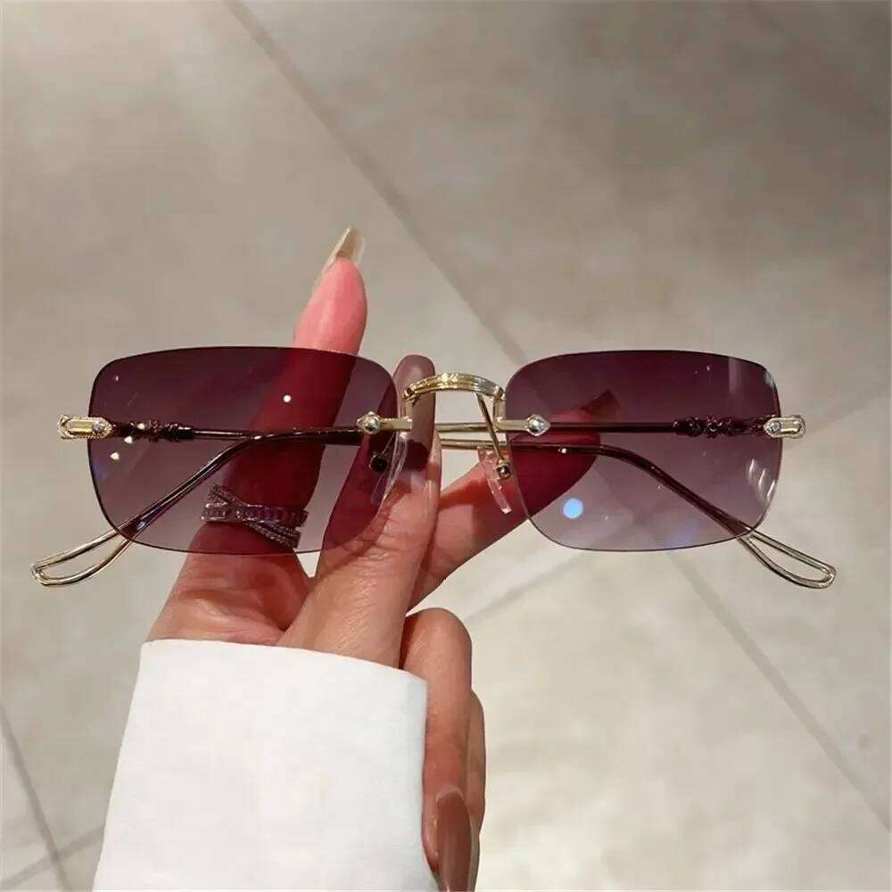 Rimless Rectangle Sunglasses Men Women 2025 Fashion New in Vintage Shades Eyewear Brand Design Ocean Lenses Sun Glasses Z260307