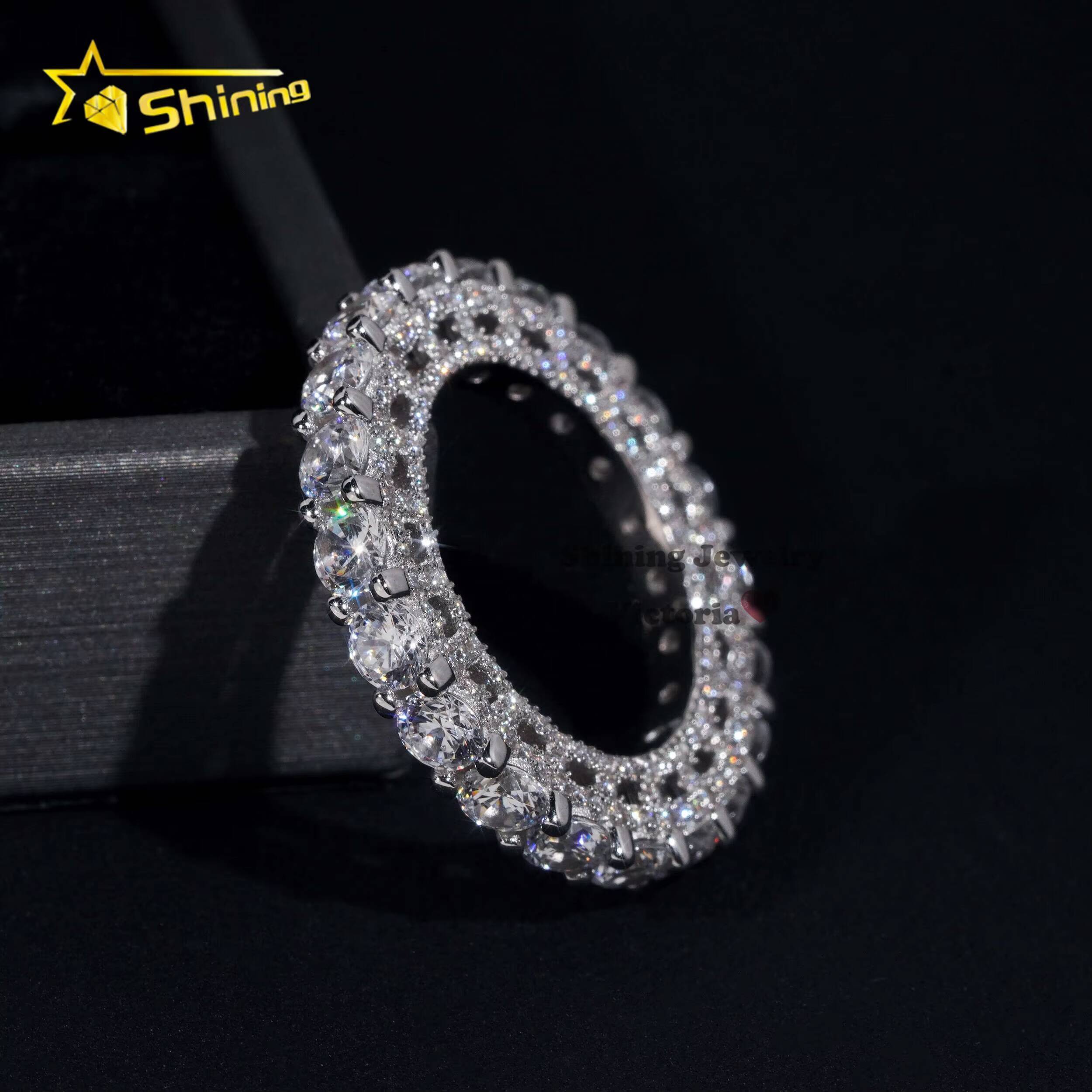 Charms Fine Jewelry Rapper Style 10K Real Gold VVS Moissanite Diamond 4MM Eternity Band Ring