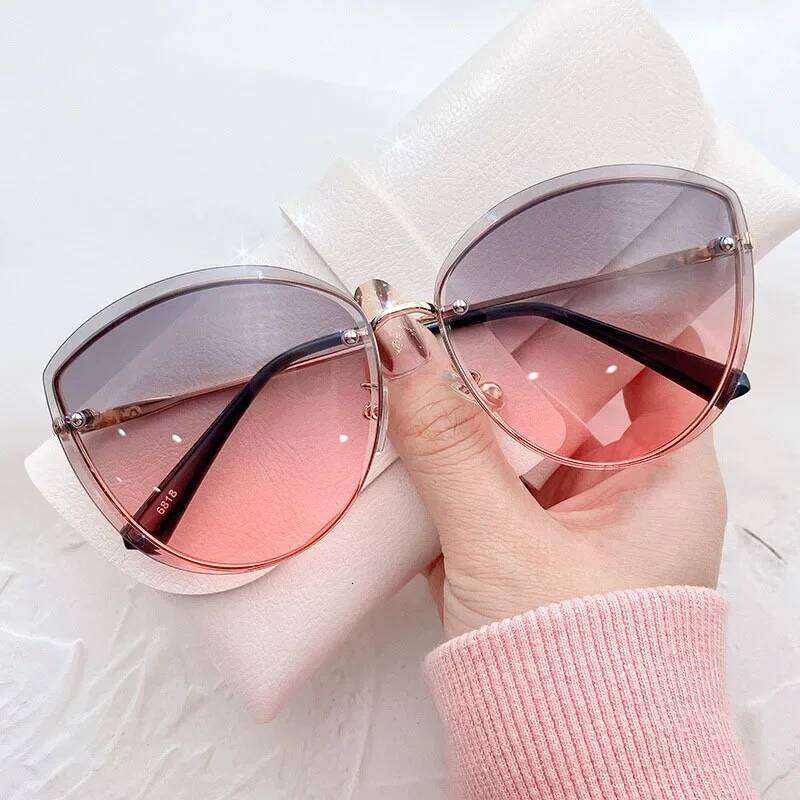 High Quality women's Oval Rimless Sunglasses Lady Cay Eye Shades for Women Driving Glasses Sonnenbrille Zonnebril Dames Z260306