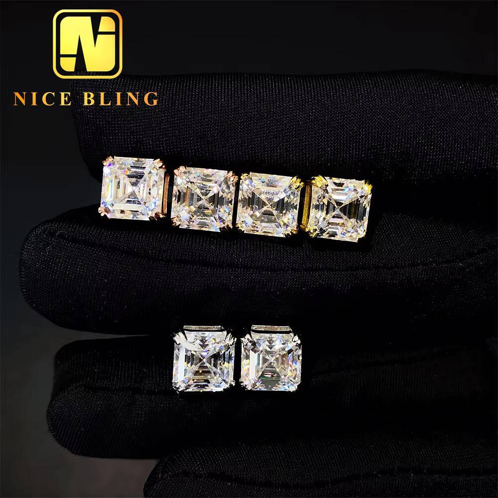 925 Sterling Silver Luxury VVS GRA Gertificate Asscher Cut Men Women Custom Fine Jewelry Moissanite Stud Earrings
