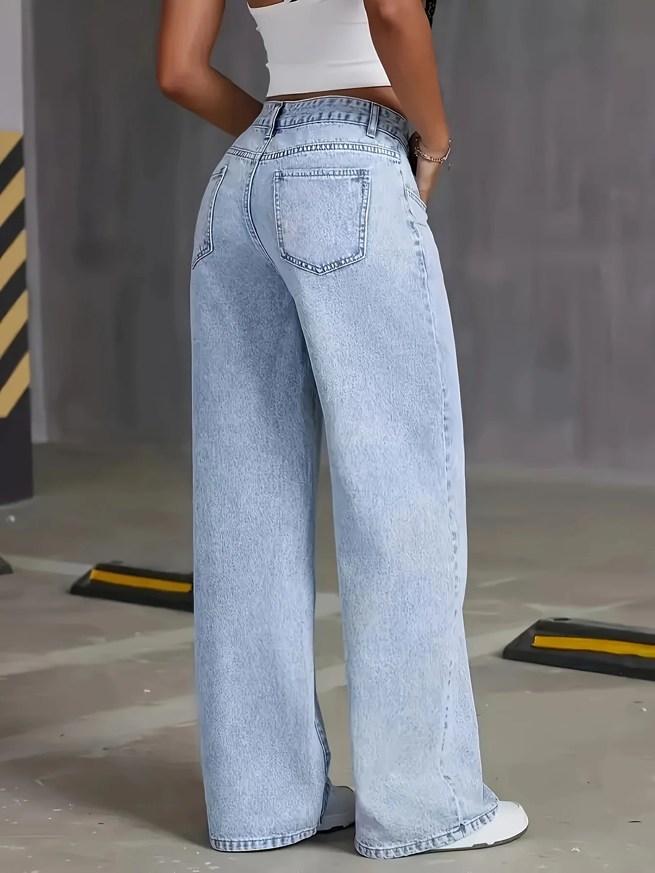 Jeans For Woman Y2k Clothes Light Blue Wide Leg Denim Pants Loose Fashion Simple Stretch Free Four Seasons Casual 260302