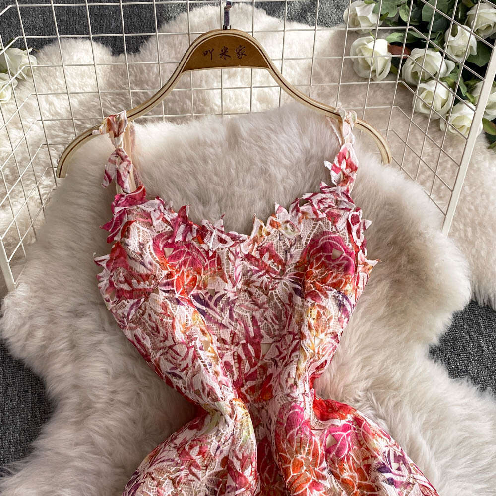 2026 A12 French court style women's vest skirt summer water-soluble lace hollow waist designer