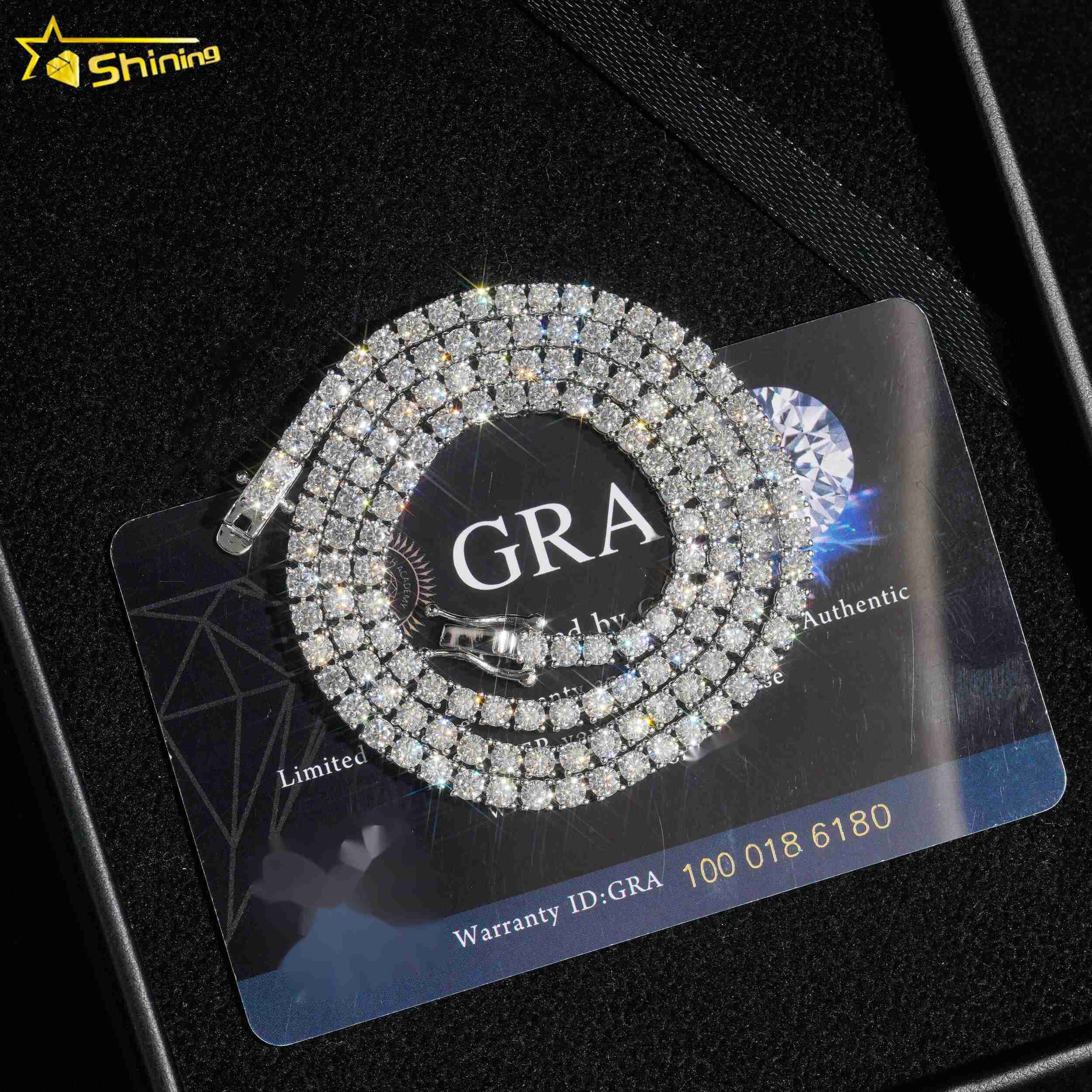 Fast Shipping Aquamarine Color Moissanite Tennis Chain 925 Sterling Silver Gold Plated Pass Diamond Test Moissanite Necklace