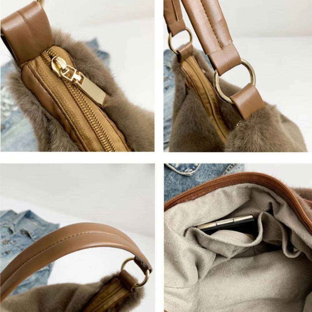 Soft Fur Fluffy Shoulder Bags for Women's Autumn Winter Fashion Large Capacity Versatile Handbags Tote Ladies Underarm Bag XJ260306