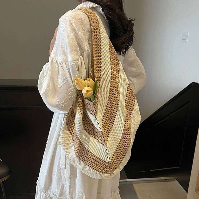 Women Crochet Tote Hollow out Beach Large Capacity Fashion Knitted Hobo Simple Shopping Bag for Travel Vacation XJ260306