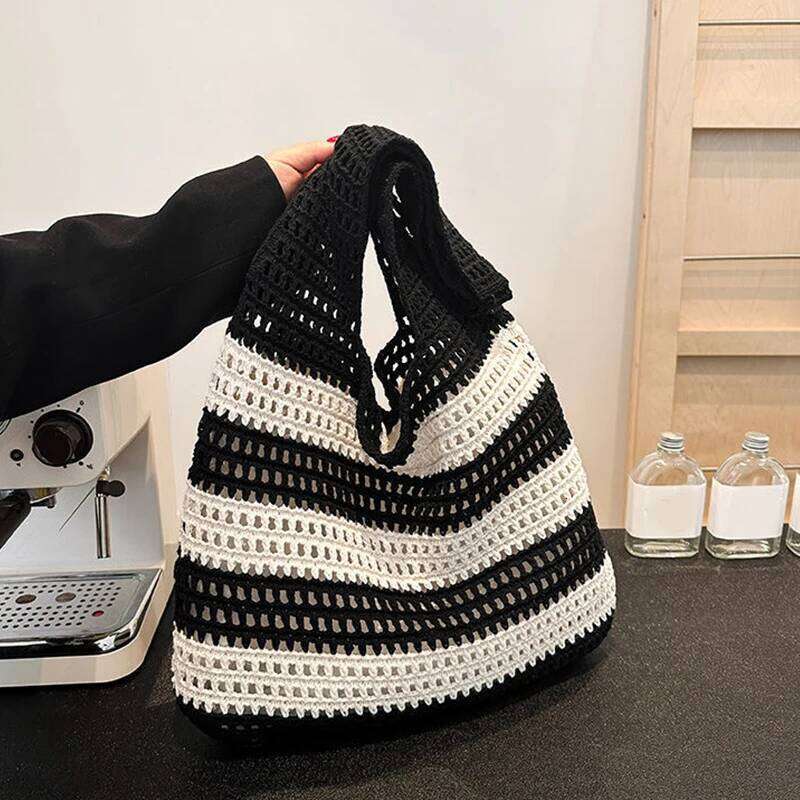 Summer Shoulder Bags for Women Fashion Striped Woven Seaside Beach Vacation Travel Handbags Female Shopping Totes Purse XJ260306