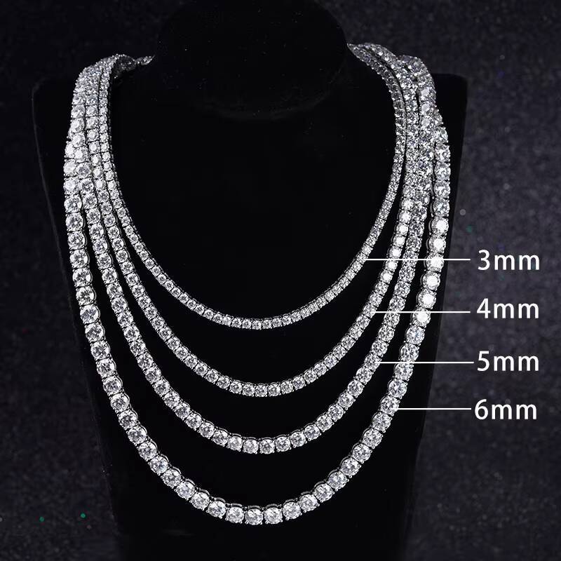 Custom 2mm 3mm 4mm 5mm 6mm 925 Sterling Silver Diamond Tennis Chain VVS Moissanite Tennis Chain Necklace