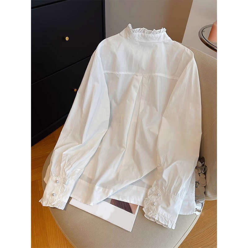2026 designer's new European A12 style women's palace style pleated stand up collar shirt with unique creativity