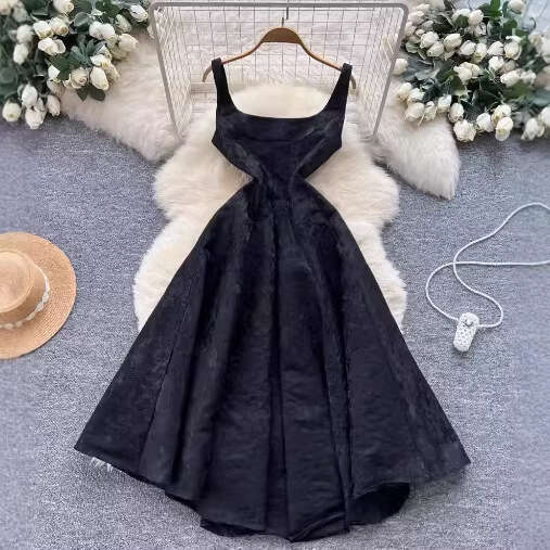 2026 new designer Korean retro jacquard A-line women's high A13 waisted sleeveless commuting dress