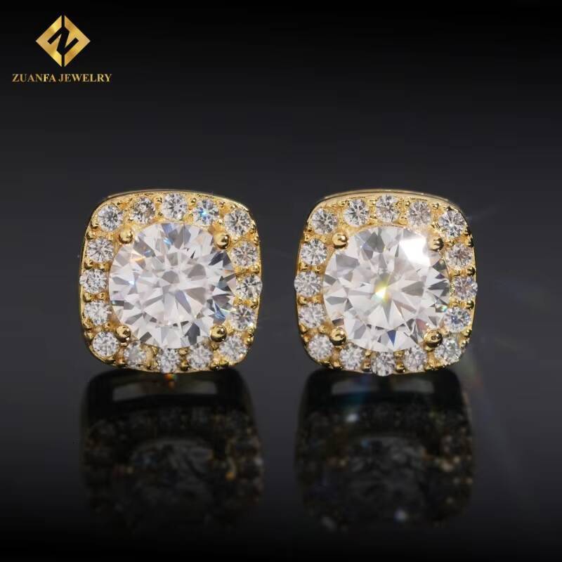 Hot Sale Fashion Jewelry 925 Silver Moissanite Diamond Stud Earrings 2ct Iced Out VVS Moissanite Earrings