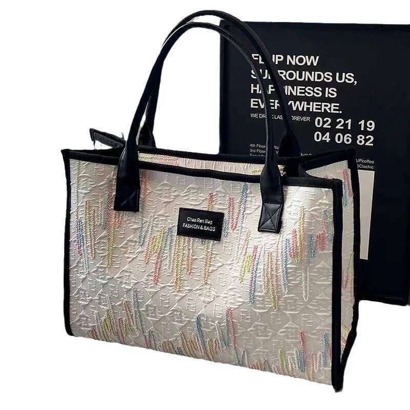 Large Capacity Canvas Versatile Women's Fashion Portable Shoulder Commuter Tote Bag Ethnic Style XJ260306