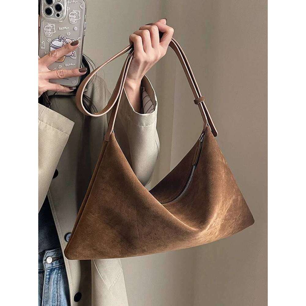 Vintage Suede Tote Bag For Women Autumn Winter New Large Capacity Commute Shoulder Crossbody Fashion Trend Underarm Bags XJ260306