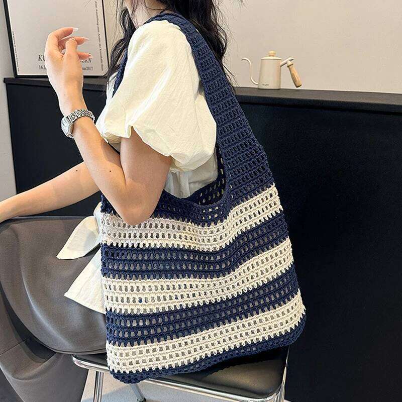 Summer Shoulder Bags for Women Fashion Striped Woven Seaside Beach Vacation Travel Handbags Female Shopping Totes Purse XJ260306