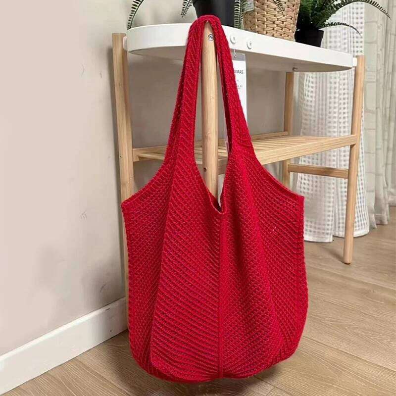 Women Knitting Shoulder Hollow Out Crochet Mesh Bag Large Capacity Knitted Tote Ladies Daily Handbag XJ260306