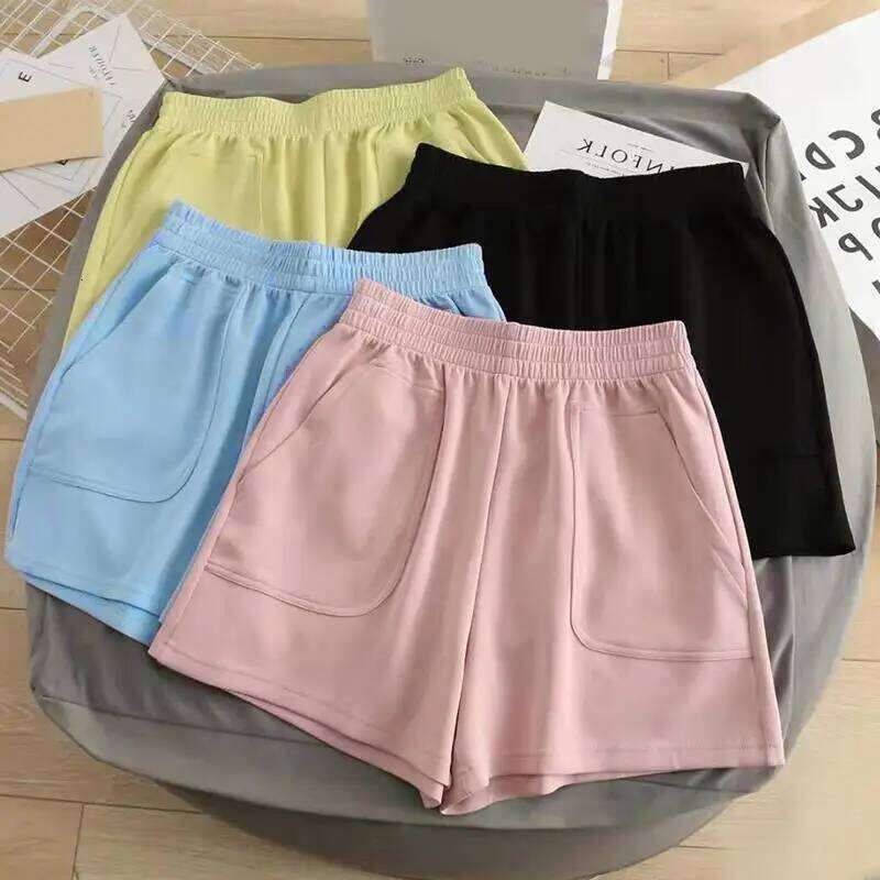 Summer Solid Color Short Wide Leg Shorts Black/Pink/Light Blue/Yellow High Waist Loose Hot Bottoms Sports Pants XJ260306