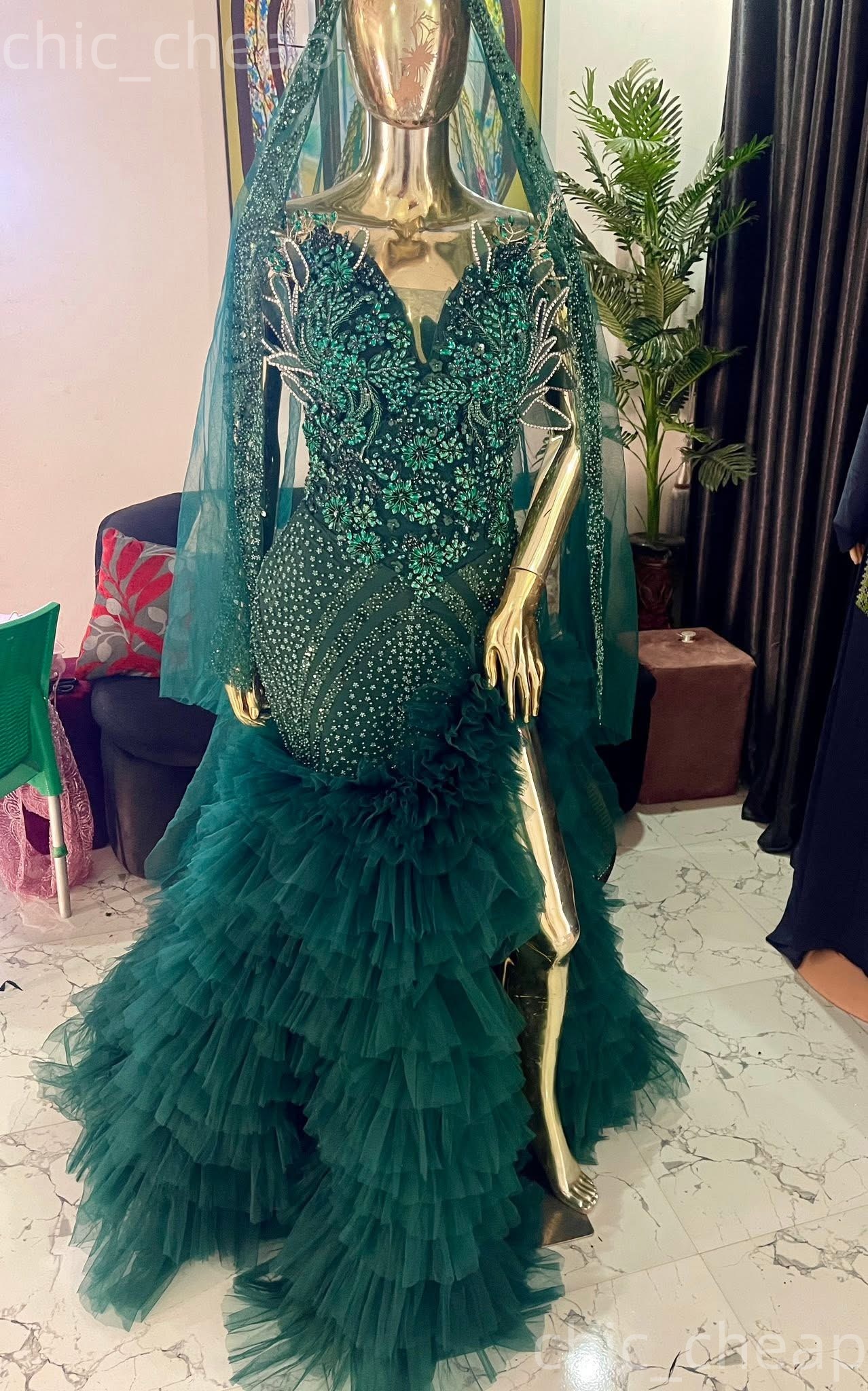 2K26 Dark Green Prom Dress 2026 Mermaid Prom Dress Florals Crystals Tiers Evening Dresses For Black Women Birthday Party Formal Receiption Gowns Dress