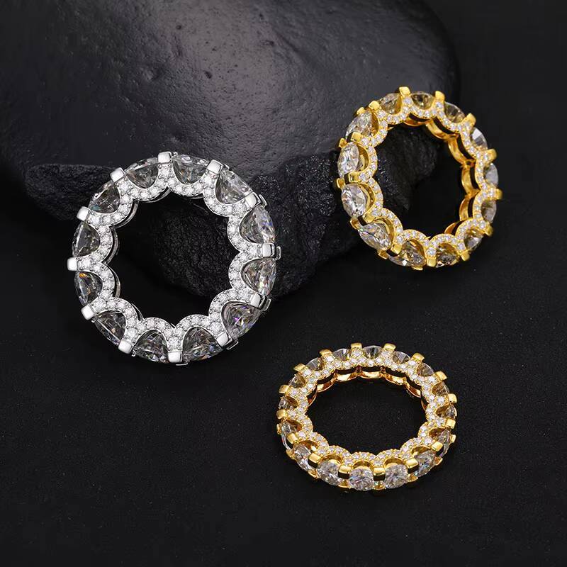 Trendy Mens Moissanite Hiphop Rings 925 Sterling Silver Cuban Moissanite Ring for Men Gold Plated Wide Band Ring