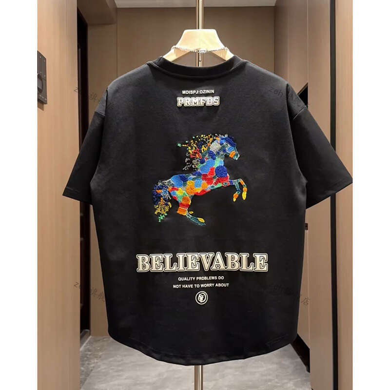 Men's Trendy Colorful Pony Print Casual Short Sleeve Summer New Round Neck Versatile Tee Shirt Cool T-Shirt Luanyun