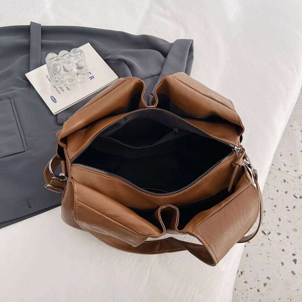 Big Black Large Hobo Shopper Capacity Pu Leather Shoulder Solid Color Simple Fashion Commuter Bag Retro Travel Tote Handbags XJ260306