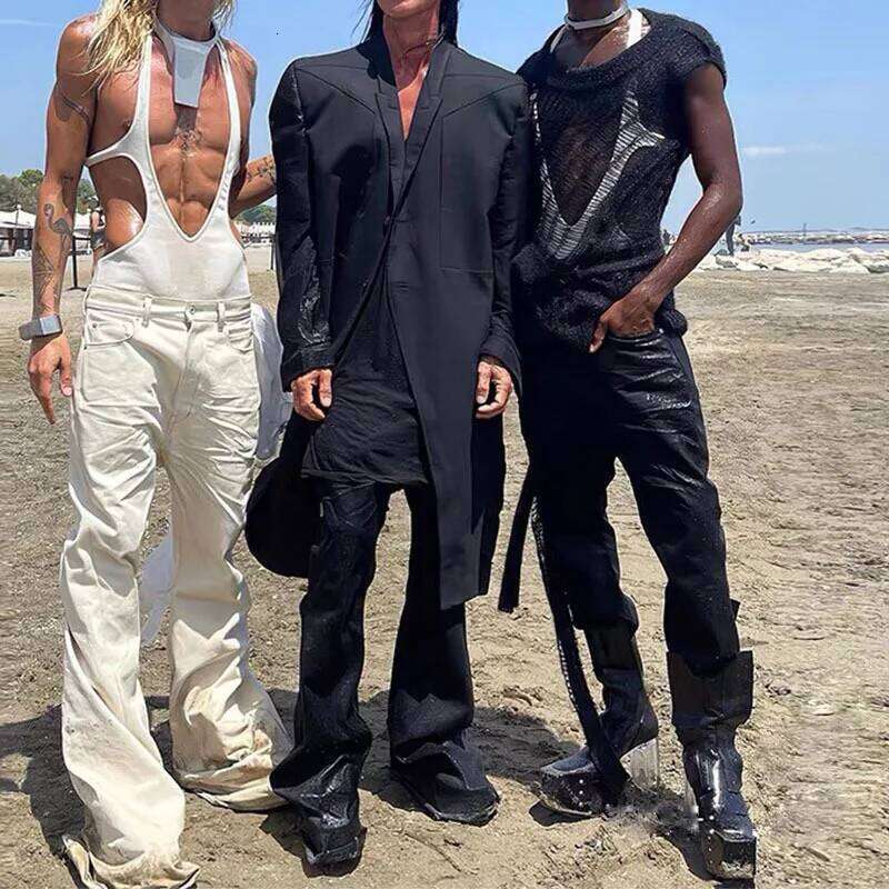 Owen Seak Mens Oil wax Jeans Classic Denim Gothic Coated Casual Flared Trousers High Street Solid Designer Pants H260306