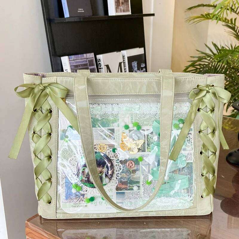 New Versatile Fashion Ribbon Itabag Capacity Green Large Food Anime Millet Daily One Shoulder Tote Bag XJ260306