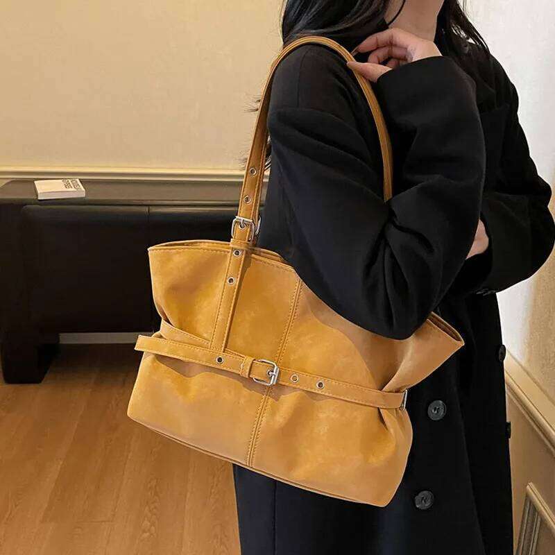 Fashion Brand Designer Tote Niche Buckle-designed Bucket Solid-color Versatile Commuter High-quality Suede Women Bag XJ260306