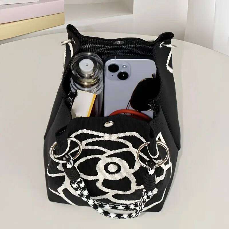 New Korean Large Capaci Knitted Handbag Faionable Versatile Portable Women's Bag Casual Print Buet ape Handheld XJ260306