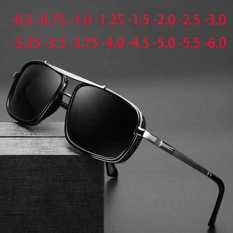 0 -0.5 -0.75 -1.0 To -4.0 Gray/Tea Prescription Sunglasses Men Polarized Myopia Lens Goggle Punk Sun Glasses Z260307