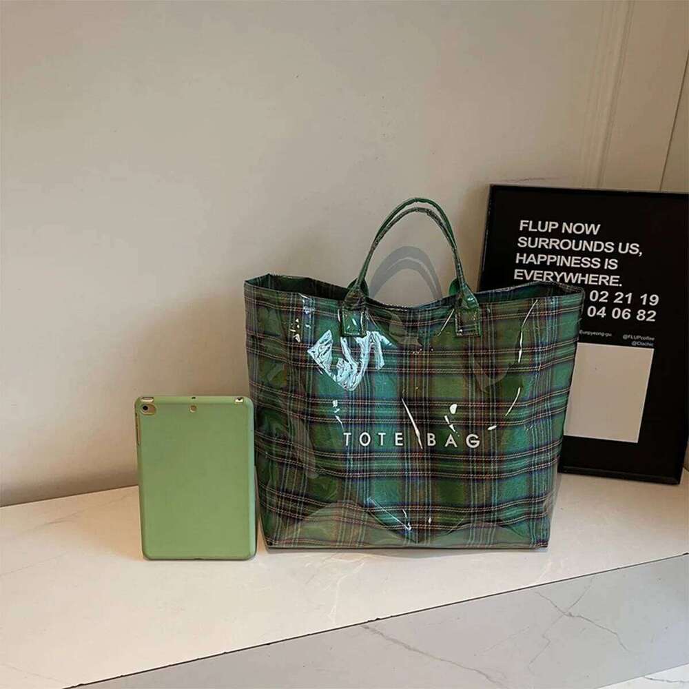 Large Capacity Geometric Tote Bag Fashion Clear Overlay Letter Print Velcro Closure Zippered Inner Pocket for Commute Shopping XJ260306