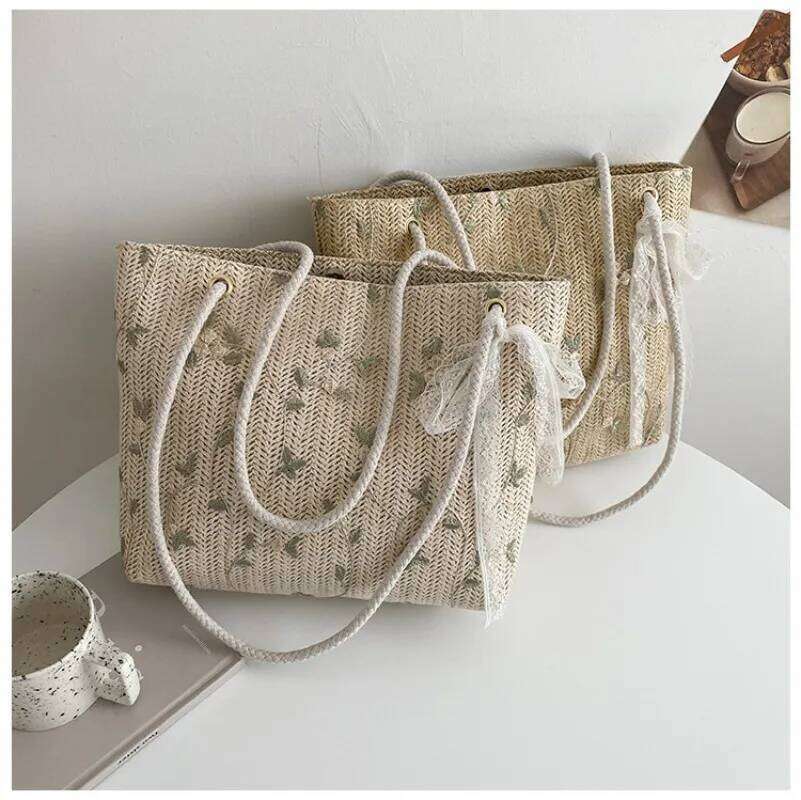 2024 New Summer Women Fashion Woven Handbags For Female All-Match Portable Bucket Bag Luxury Designer Handbag Picnic Bags XJ260306