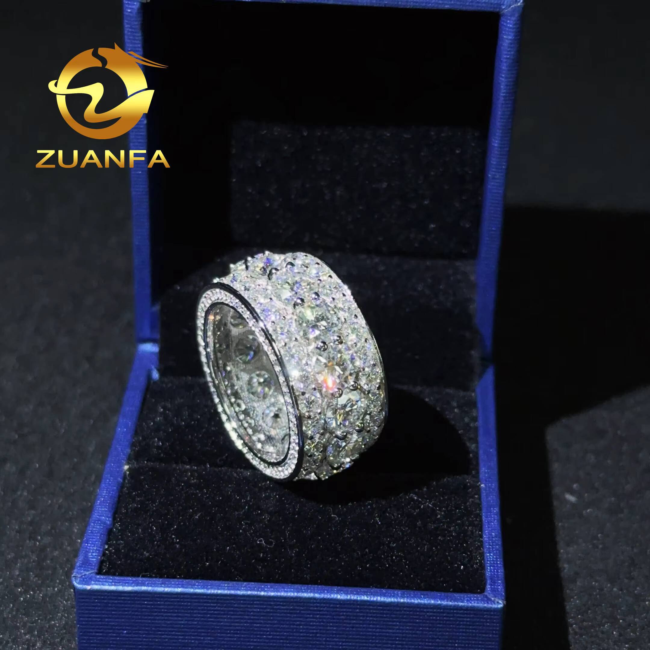 Hot Selling Trendy 10-Style Silver 925 Iced Out Rings Fashion Mens Gold Plated Bling Hip Hop Cuban Ring Moissanite Diamond