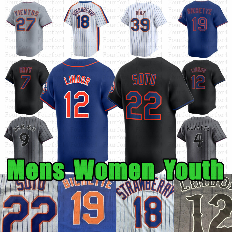 Bo Bichette Juan Soto Baseball Jersey Francisco Lindor Alvarez Brandon Nimmo New York Darryl Strawberry Keith Hernandez Mets Edwin Diaz Mark Vientos Alvarez