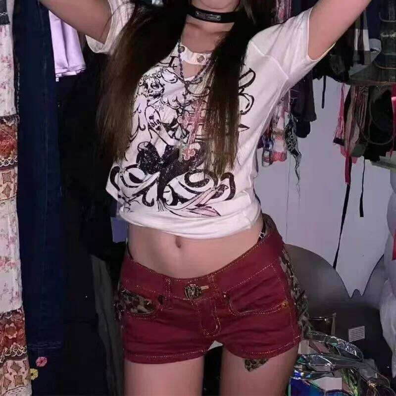 Sexy Vintage Denim Shorts Women Y2k Gyaru Blue Low Waist Short Pnats Female Punk Retro Summer Streetwear Jeans Trousers Slim Up XJ260306