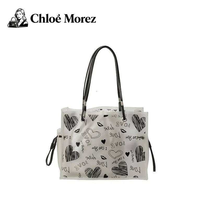 Transparent PVC Jelly Women, Fashionable Graffiti, Large Capacity, Shoulder Tote Bag, Stylish See-through Bag for Ladies XJ260306