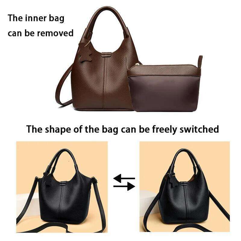 High-end and versatile handbag, soft leather bucket women's single-shoulder bag, fashionable crossbody bag XJ260306