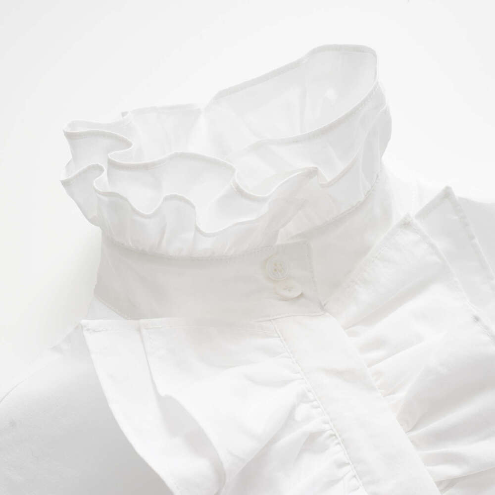 Women's White Shirt Xiaoma Brand 2026 Autumn/Winter New Designer 100% Poplin Cotton Ruffle High Collar Top