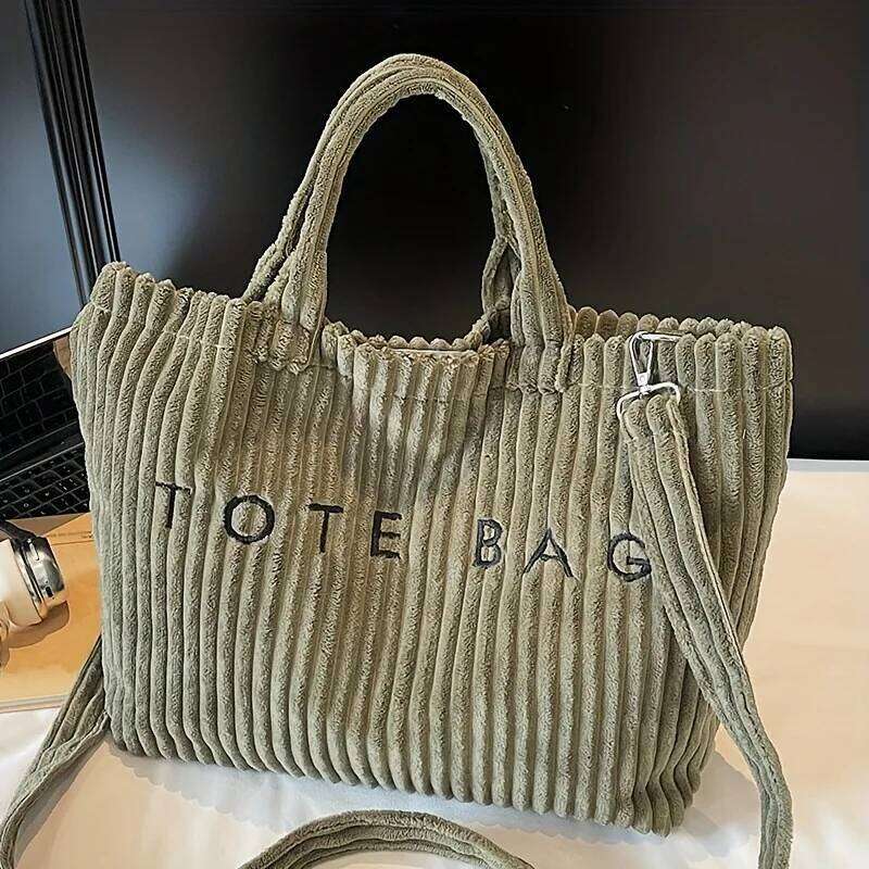 New Style Striped Velvet Handbag Women Shoulder Bag, Large Capacity Crossbody Bags, Versatile Letter Corduroy Women's Tote Bag XJ260306