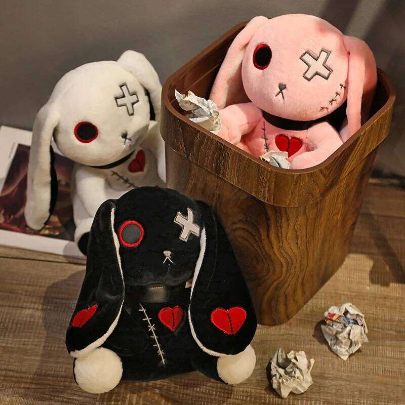 1pc Creepy Goth Plush Crazy Rabbit Plushie Toys, Spooky Gothic Stuffed Animal Cute Horror Dreadful Bunny Doll, For H R260908 - view 3