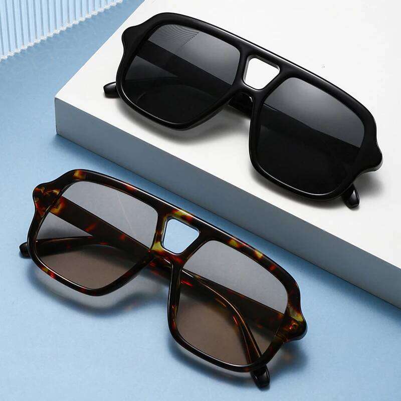 SO&EI Ins Popular Fashion Double Bridges Square Sunglasses Vintage Punk Yellow Blue Shades UV400 Men Trending Sun Glasses Z260306