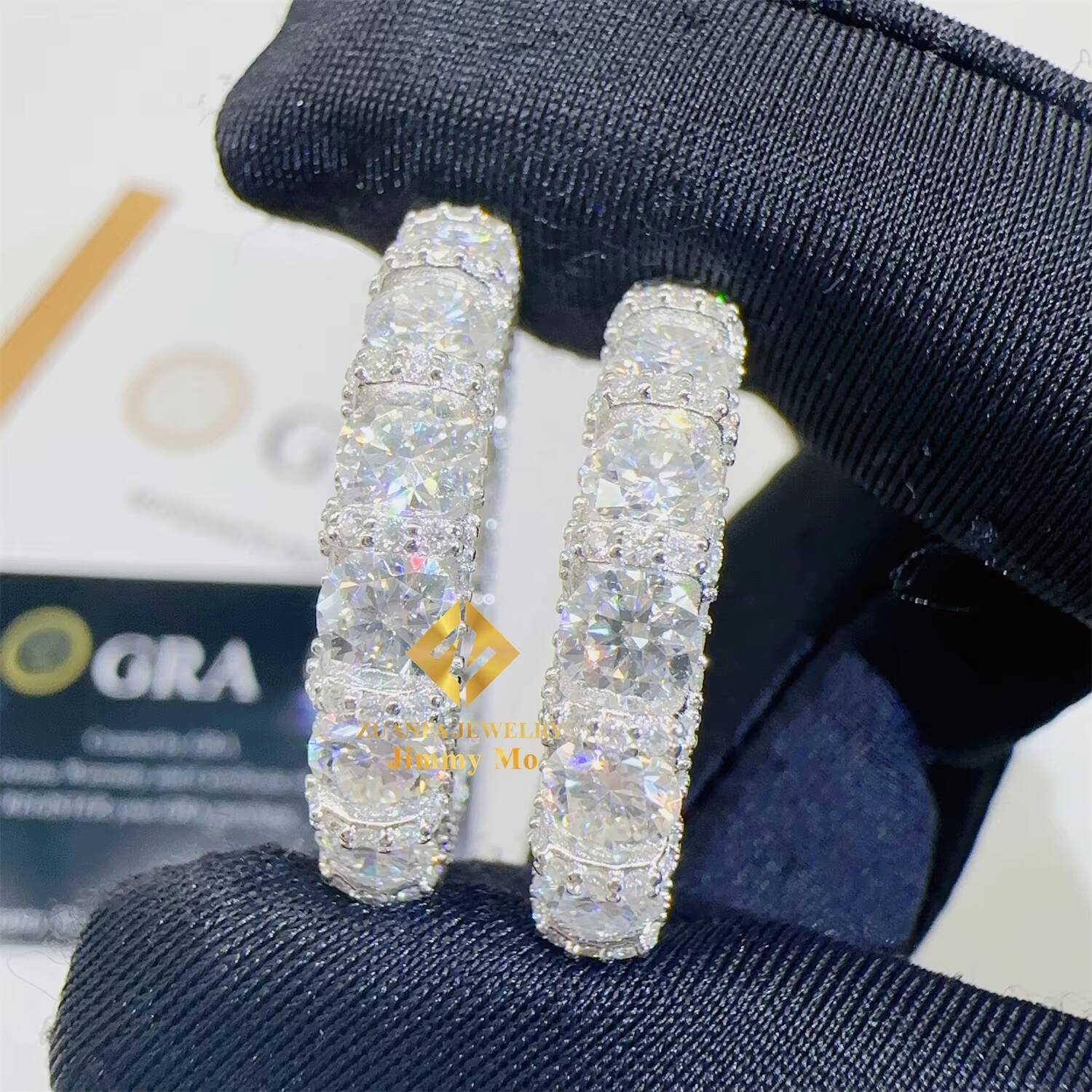 Solid Silver GRA Certificates 925 Sterling Silver Iced Out Bridal Ring Jewelry Round VVS1 Moissanite Engagement Eternity Ring