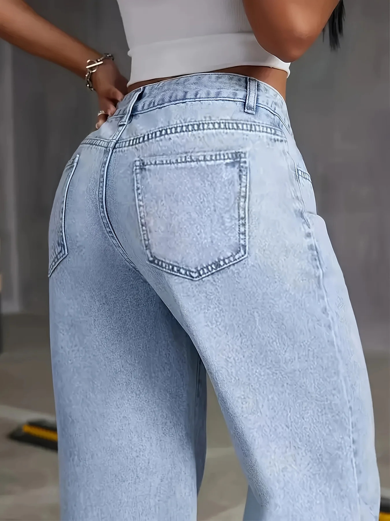 Jeans For Woman Y2k Clothes Light Blue Wide Leg Denim Pants Loose Fashion Simple Stretch Free Four Seasons Casual 260302