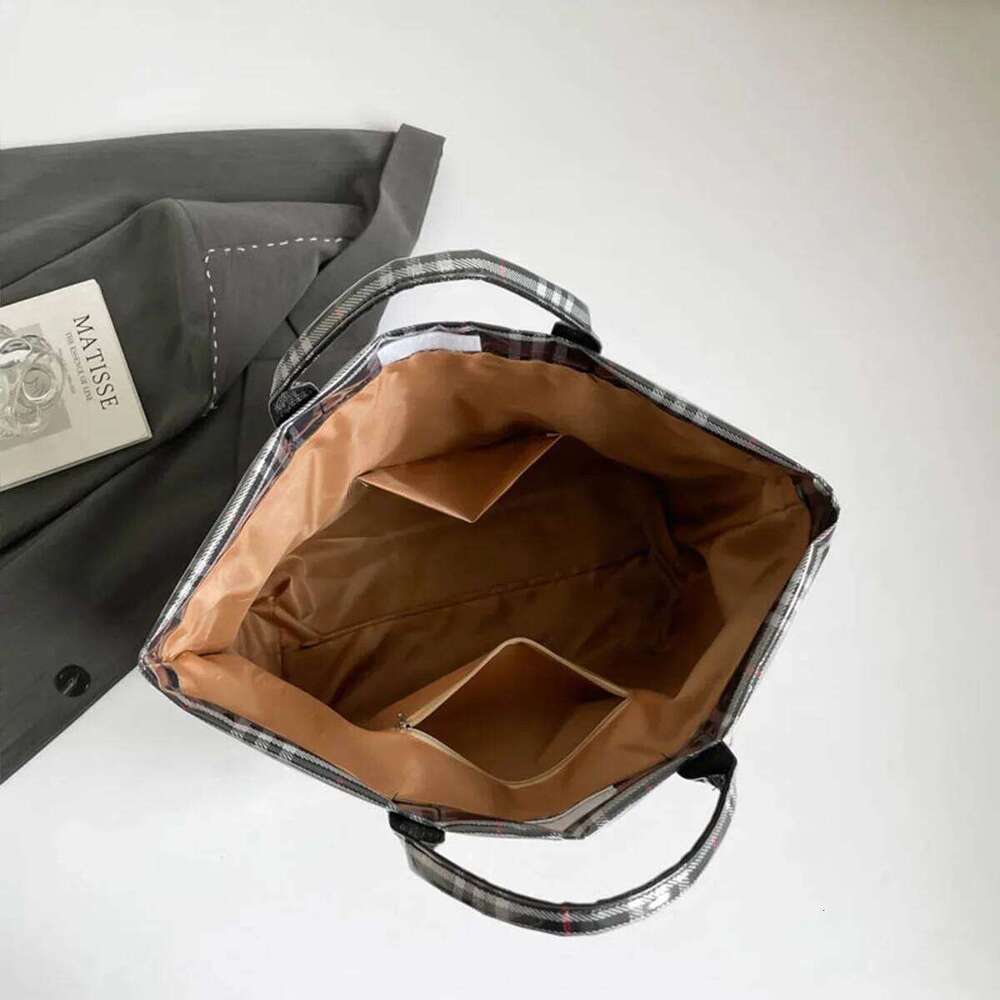 Lightweight Large Capacity Transparent Tote Bag for Women with Classic Grid Lining Velcro PU Water Resistant Comfort Handles XJ260306